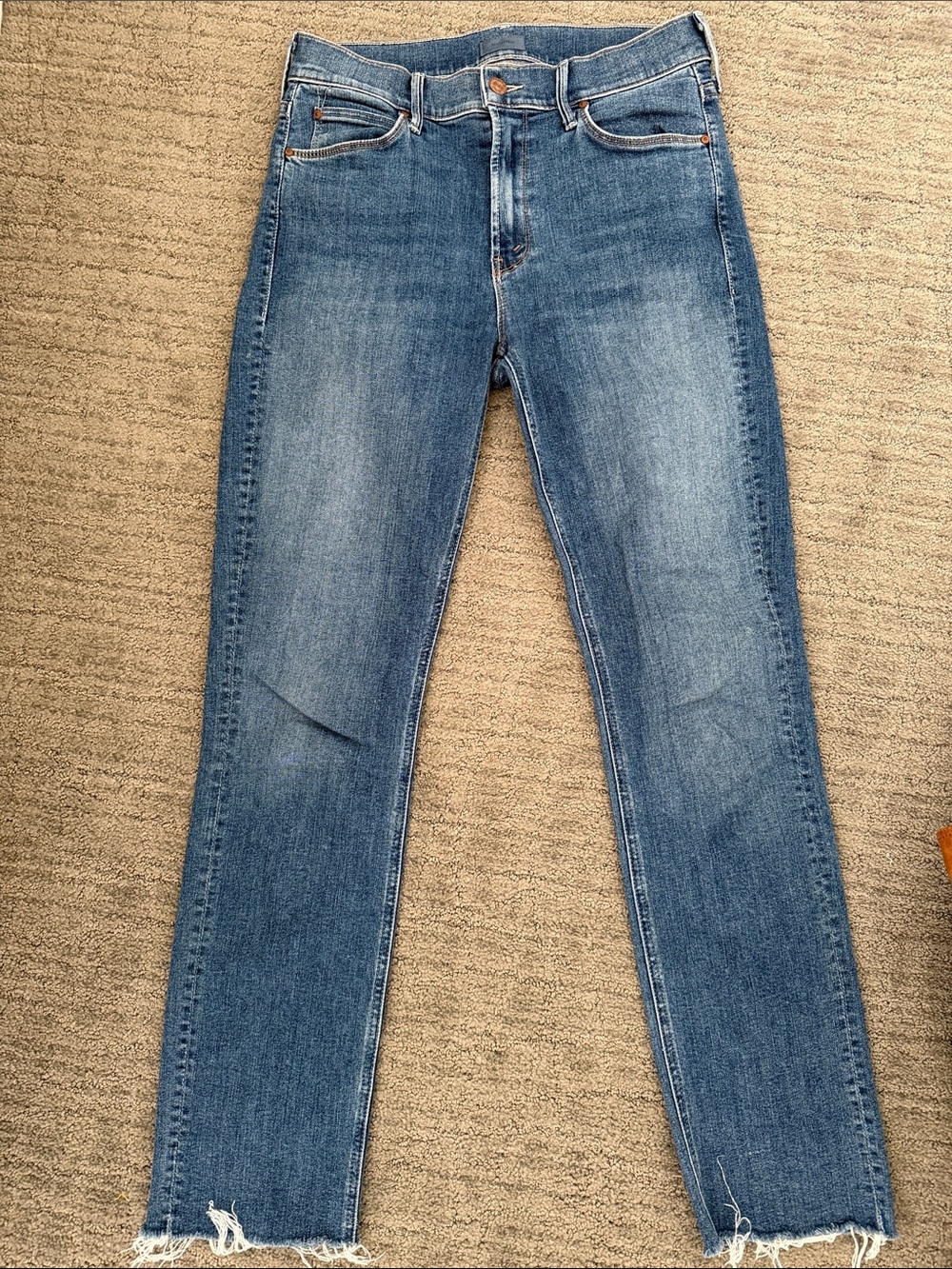 MOTHER Women's Blue Ankle Crop Frayed Hem Jeans